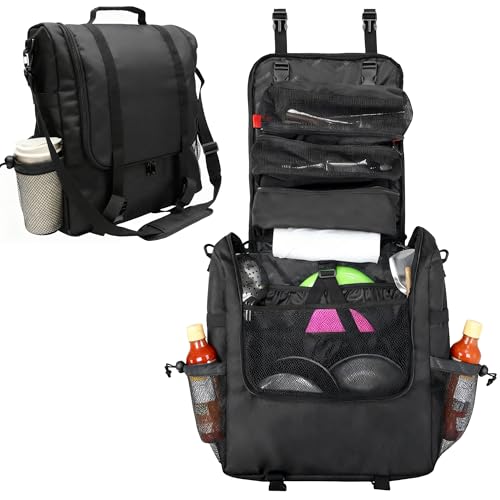 JLDTOP Hanging Camping Kitchen Organizer, Large Capacity Portable Storage Bag with Multi-Pockets, Water-Resistant Oxford Fabric for Outdoor Cooking, BBQ, Car Travel (Black)