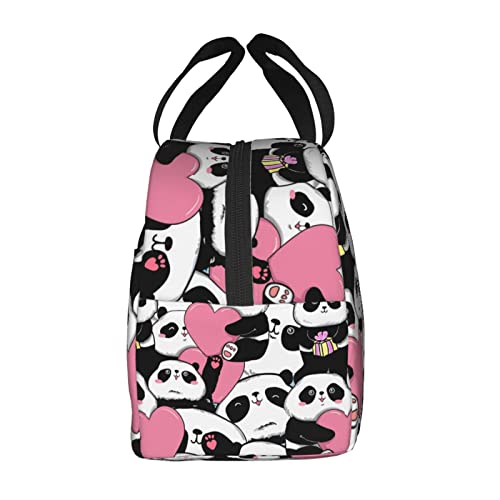 Panda Insulated Lunch Bag For Women Men Adult Kids Black White Animal Reusable Portable Pink Love With Gift Cooler Lunch Box For Office Work School Picnic #TOP3