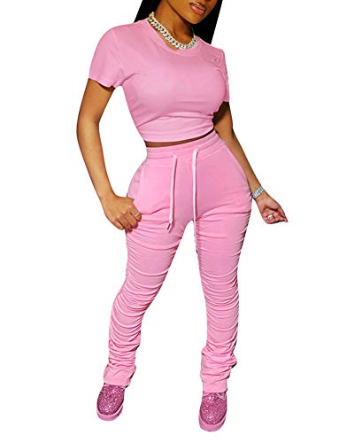 Women Casual Two Piece Outfits Tie Dye Print Crop Top Shirt and Ruched Skinny Pant Tracksuit Set Loungewear Jumpsuit