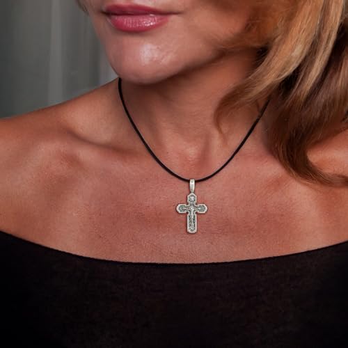 Eastern Orthodox Cross Necklace for Men Women - 925 Sterling Silver - Jesus Christ Crucifix Pendant Necklace with Chain 20 Inches - Unique Christian Religious Jewelry - Handmade3