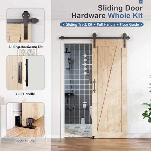 Image of EaseLife 4FT Sliding Barn Door Hardware Track Kit & Handle,Big Industrial Spoke Wheel Pulley,Wall Mount,Slide Smoothly Quietly,Easy Install,Black,48 inch Track Fit for 20-22 inch Wide Opening (No Door)