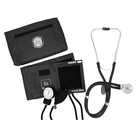 Elite Medical Instruments EBE-330-Black EMI Sprague Rappaport Stethoscope and Aneroid Sphygmomanometer Blood Pressure Set Kit, Black Cover