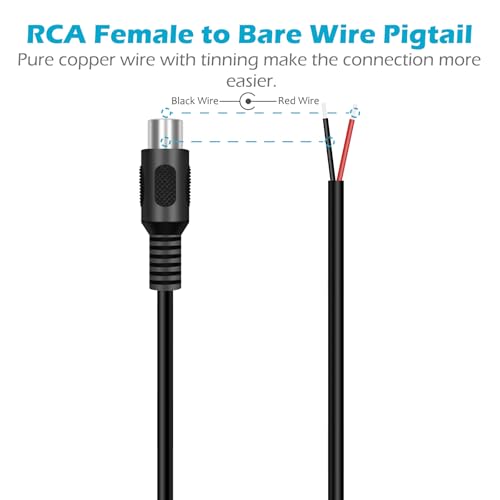 Fancasee RCA to Speaker Wire Cable, 2-Pack 6FT RCA Female Plug Jack Adapter to Bare Wire Pigtail Repair Cable for Speaker Amplifier Audio Video AV Receiver TV Subwoofer - Thumbnail 3