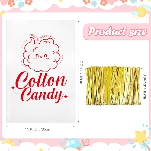 Image of Geyee 500 Pcs Cotton Candy Bags with Ties, 11.8 x 17.7 Inch,Cloud
