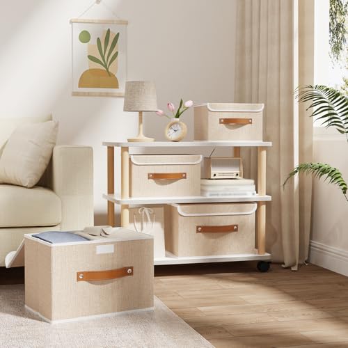 OUTBROS 3 Set Aufbewahrungsbox mit Deckel, Stoffboxen 26×20×17cm, Beige – Ansicht 3