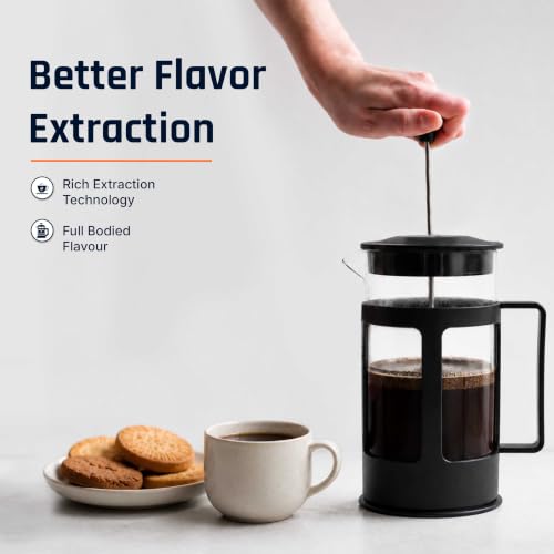 Image of French Press Coffee Maker, 600 ml | Heat-Resistant Borosilicate Glass Carafe, 4-Level Stainless Steel Filtration & Spill-Free Spout for Rich Coffee, Tea and Cold Brew | Brews rich, full-bodied coffee in minutes with a 4-level stainless-steel filter and smooth, mess-free pouring.