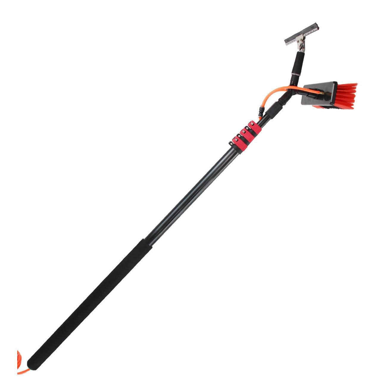 WXPGFEQ Window Cleaning Pole, Water Fed Telescopic Brush with Squeegee, 180° Rotatable Brush Head Solar Panel Aluminum Alloy Telescopic Cleaning Brush,5.4 M/17.7 Ft