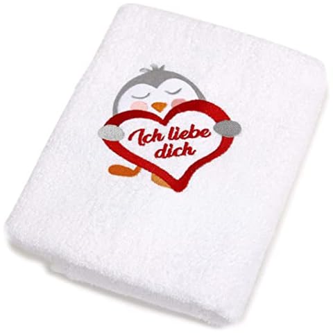 Abc Casa weißes Handtuch mit Pinguin und Herz Ich Liebe Dich-romantische Geschenke zum Geburtstag Cover