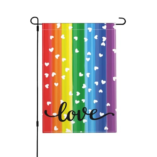 Pride Love Heart Rainbow Garden Flag, Progress Pride Rainbow Double Sided Flag Weather Resistant Welcome Seasonal Outside Decorative Banner for Patio Lawn Home Courtyard 12x18inch