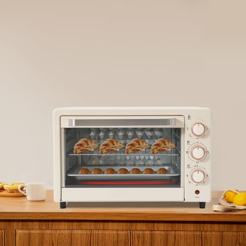 Horno eléctrico de 22L, minihorno con temperatura ajustable y temporizador de 60 minutos, horno de aire caliente versátil, 2 niveles de inserción, para la elaboración de pan, pescado a la parrilla