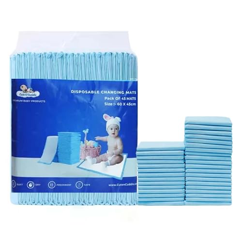Baby Disposable Changing Bed Pads for Baby Adults with Extra Large Waterproof Underpads Disposable Incontinence Absorbency Mats Pack of 45 Blue (60x45')
