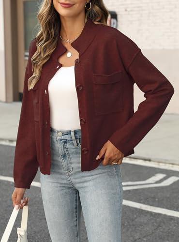 Image of Ladyful Women's Cropped Cardigan Sweater Open Front Long Sleeve Button Down Knit Collared Outerwear Coats