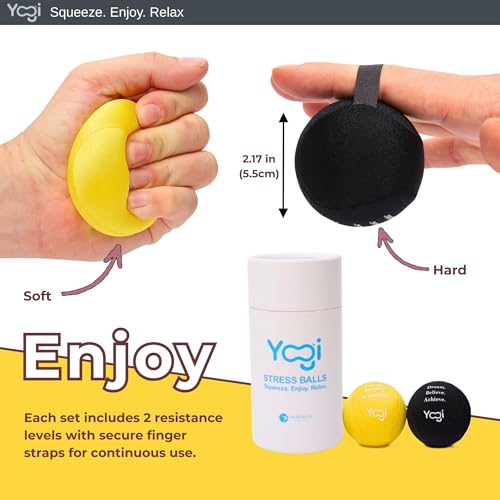 Image of Yogi Stress Ball, Finger Strap, Stress Relief, Squeeze Ball for Anxiety | Hand therapy, grip strength, sensory fidget toy, stress ball for adults and kids, school work travel, ADHD, anxiety