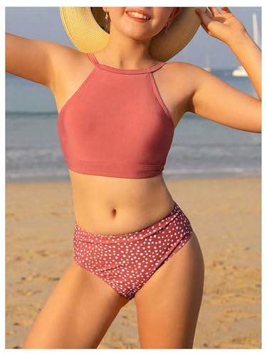 SHENHE Girl's Tankini Swimsuit 2 Piece High Neck Dalmatian Print Bathing Suit Swimwear4