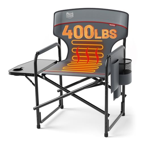 TIMBER RIDGE Heated Aluminum Oversized Camping Chair, Lightweight Portable Directors Chair with Side Table Detachable Side Pocket for Outdoor Camping, Lawn, Picnic, Support 400lbs Gray