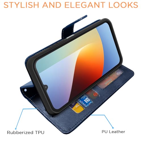 Image of Pikkme Flip Cover for Redmi A7 Pro /Poco C85x 5G | Dual-Tone PU Leather Finish | Wallet Style & Stand | Magnetic Flip Case (Navy & Light Blue)