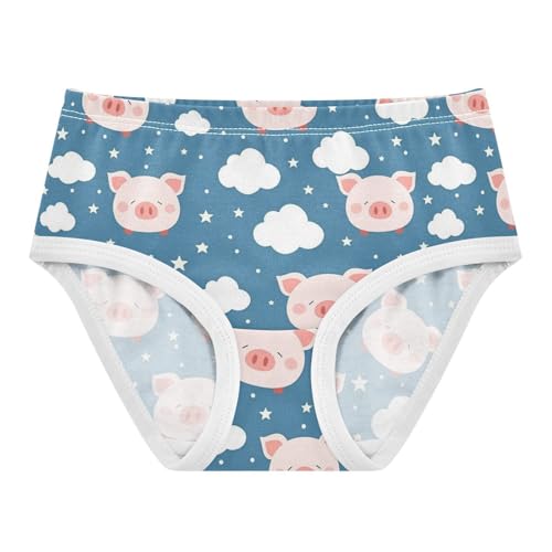 Wusikd Cute Pink Pig Face Girls' Underwear Cotton Clouds Stars Girls Briefs Soft Toddler Underwear 2T