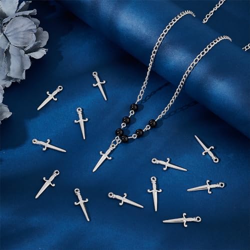 UNICRAFTALE about 16pcs Dagger Charms Stainless Steel Sword Pendants 27.5mm Long Not easily Allergic Punk Earring Sword Charms Metal Bracelets Charm for DIY Jewelry Making - Image 2