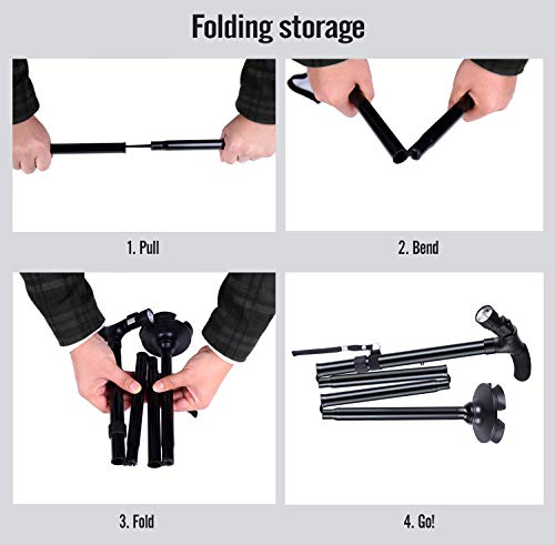 Travel Adjustable Folding Canes and Walking Sticks for Men and Women with Led Light and Cushion Handle for Arthritis Seniors Disabled and Elderly Best Mobility Aids Cane, Extra-Wide Pivoting Head