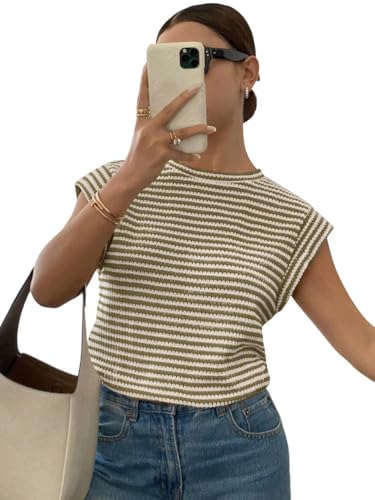 Image of Jawdrobe Women's Striped Western Top Round Neck Cap Sleeve T-Shirt for Women