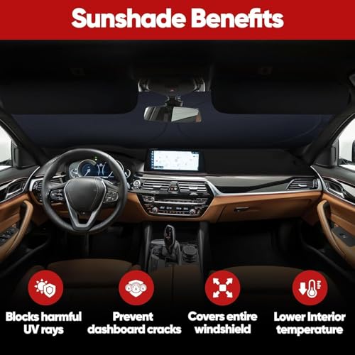 Image of Round Foldable Windshield Car Sun Shade with Storage Pouch for for Cars, Suvs & Hatchbacks UV Protection Use