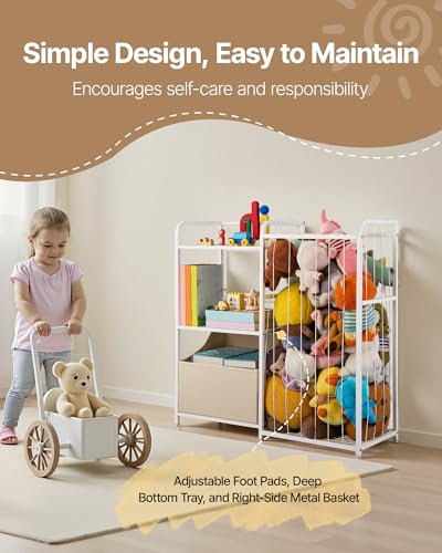 VEVOR Kinderbücherregal mit Spielzeugaufbewahrung, 2-stöckiges Bücherregal mit Stoffspielzeugtruhe, Kinderregal Kinderzimmerregal Weiß, geeignet für Wohnzimmer Eingangsbereich Kindergarten