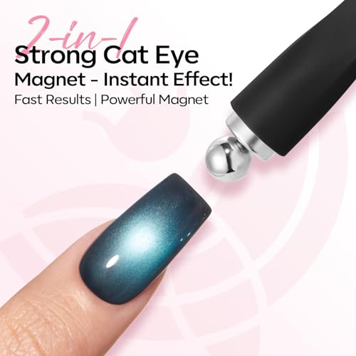 Image of Modelones Cat Eye Magnet Black 8-in-1 Tool Strong Magnetic for Cateye Gel Polish | Steel Ball, Glass Bead& French Tip&Clover Cateye Multi-Effect Nail Magnet DIY Salon