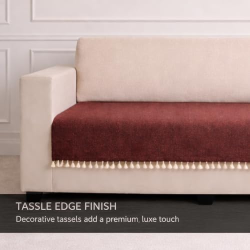 Image of STITCHNEST Jute Sofa Cover - Copper, 24x30 Inch | Soft Textured Fabric with Tassel| Sofa for Living Room Decor