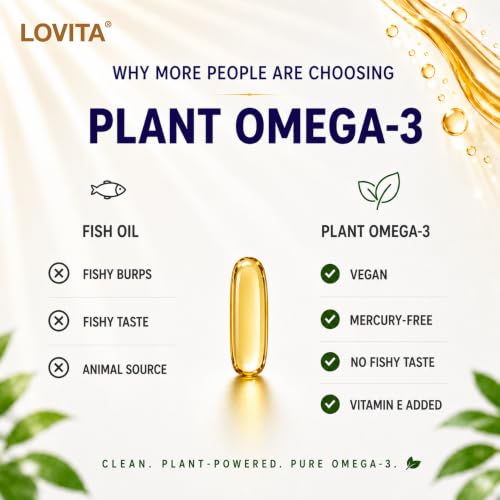 Image of LOVITA Vegan Flaxseed Oil 1500mg, 900mg ALA, 180 Softgels | Cold-Pressed Omega 3-6-9, Plant-Based, Fish-Free, No Fishy Burps, cGMP Made in USA, 90 Servings