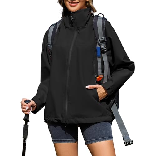 American Trends Rain Jacket Women Waterproof with Hood Travel Rain Coats Loose Fit Windbreaker Lined Jacket