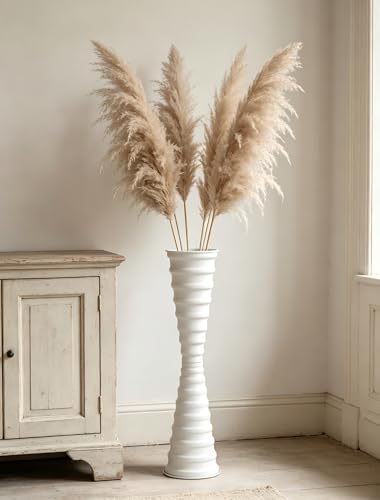 Sziqiqi White Tall Floor Vase: Metal 26in Silm Large Vase with Circle Pattern Texture - Decorative Floor Vases for Living Room Modern Big Standing Holder for Dining Bedroom Home Decor Corner