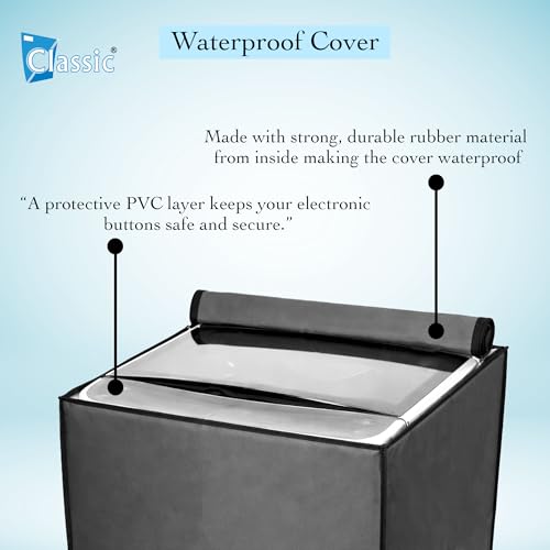 Image of Classic Top Load Washing Machine Cover Suitable For LG 8 Kg, 8.5 Kg, 9 Kg, 9.5 Kg, 10 Kg, Waterproof & Dustproof (58cmsX60cmsX90cms, Grey)