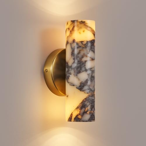 Image of 9.5 Inch Natural Marble Wall Sconce, Alabaster Wall Light, Hardwired Wall Light Fixture, Modern Wall Mount Light for Dining Room Stairs Bedroom Bathroom Hallway