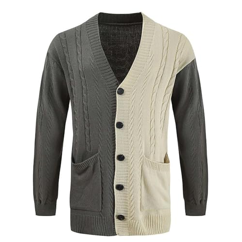 Cambkatl Men's Color Block Patchwork Cardigan Sweaters Button Down V Neck Casual Long Sleeve Knitted Fall Winter Outerwear3