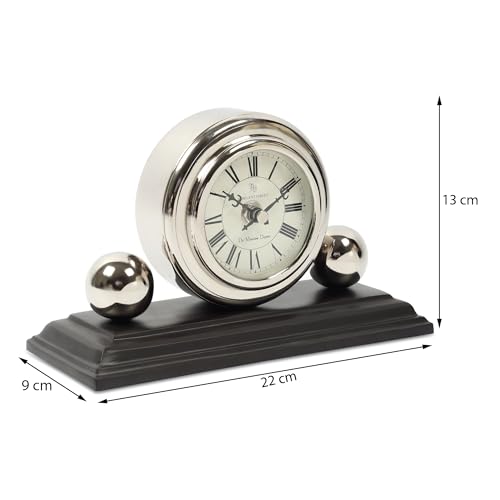 Image of Decor de Maison Brings Handcrafted Orbitron Table Clock for KidsRoom, Living Room, Bedroom, Study Table, Office|Classic Non-Ticking Tabletop Battery Operated Analog Desk Clock in Silver (22x9x13cm)