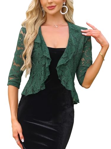 Image of Allegra K Lace Shrug for Women Bolero Tops Sheer Cardigan Open Front Half Sleeve Dressy Cover Up