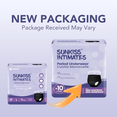 SUNKISS INTIMATES Einweg-Menstruationshöschen für Frauen mit starker Blutung, Unparfümierte Wochenbett Unterwäsche, Schwarz, Größe XXL, 10 Stück