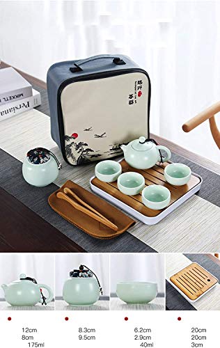 Hoobar Ceramic Kungfu Tea Set Travel Tea Set With Portable Teapot/Teacups/Tea Canister/Tea Tray And Travel Bag,Suitable For Travel/Home/Outdoor And Office (Peak Green) #TOP1