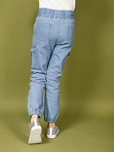 Image of LILPICKS Girls Light Denim Wash Cargo Jogger Jeans (Light Blue)