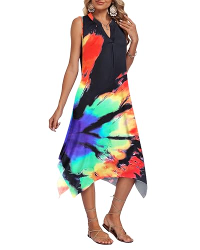 Image of AUSELILY Summer Dresses for Women 2026 Casual Sleeveless Sundress Asymmetrical Hem Tank Midi Dress with Pockets