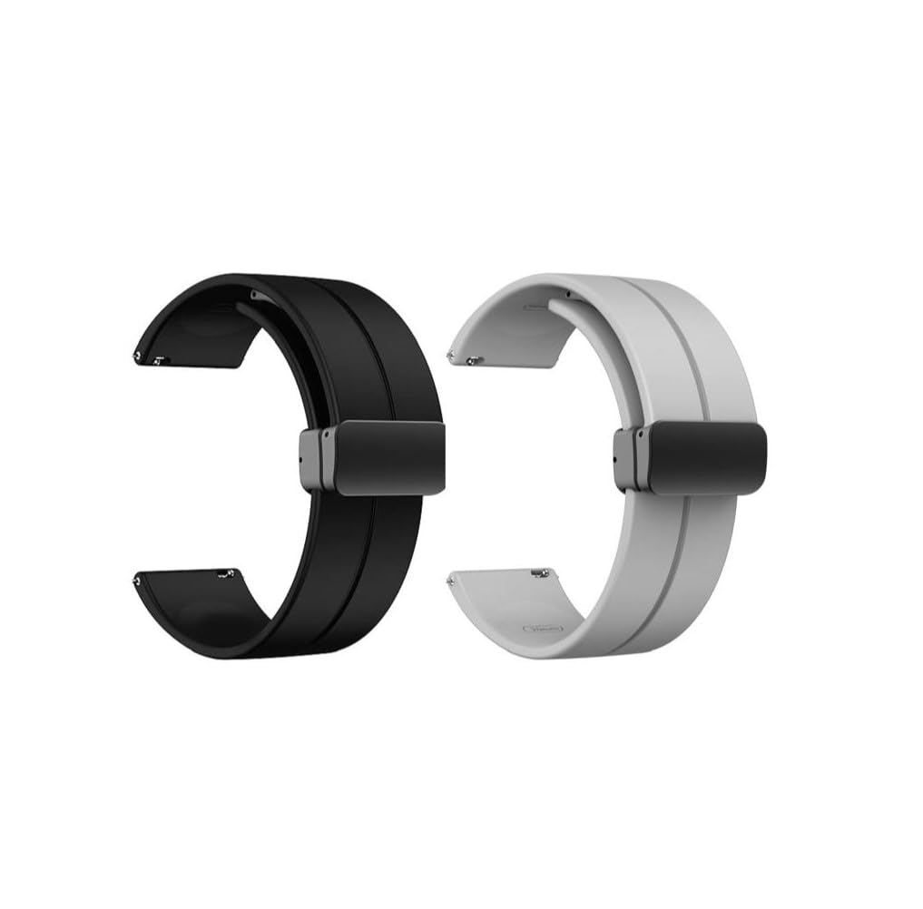 INEFABLE 20mm Watch Straps with Folding Magnetic Lock Compatible with Amazfit GTS 2 Mini/Amazfit Bip/Pro/Lite/Bip S/GTR/Galaxy Watch 4/Watch 5 & All 20mm Watches-Black/Grey-Pack of 2-picture-20