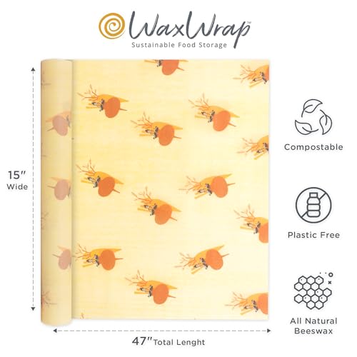 WaxWrap-Beeswax-Wraps-for-Food-Organic-Cotton-Beeswax-Wrap-Eco-Friendly-Reusable-Stretch-Wrap-Bees-Wax-Wraps-Reusable-Food-Storage-Cut-to-Any-Size-Beeswax-Paper-Roll-15-x-47