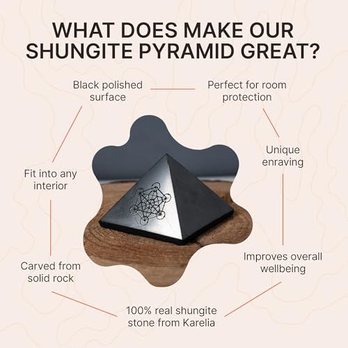 Pyramide en shungite de 5 cm avec gravure cube de Métatron pour la protection - 5