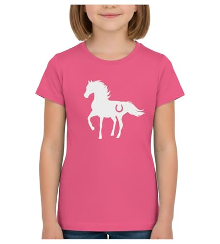 Tstars Horse Shirt for Girls - Horseback Riding Kids Tee with Horseshoe Print - Gift for Equestrian Fans and Young Riders M (7-8) Wow Pink