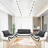 GEBADOL 3 Pieces Living Room Sofa Set Faux Leather 3-Seater Sofa Loveseat and Chair for Apartment/Ho