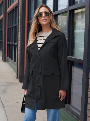 SaphiRose Women's Waterproof Rain Jacket Lightweight Raincoat Hooded Windbreaker Trench Coat - Image 3