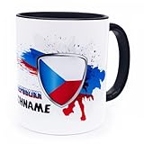 Tschechien Česká republika Tasse mit Namen personalisiert Czech Republic Wappen tschechische Flagge Fahnen Fanartikel Spruch Getränke Becher Geschenk Mann Geburtstag Fussball Produkte Keramik 330 ml