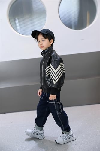 Boys Faux Leather Biker Jacket Motorcycle Bomber Style Jacket with Zip Closure for Kids Ages 3-144
