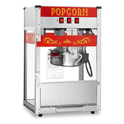Olde Midway Commercial Popcorn Machine Maker Popper with 8-Ounce Kettle - Red Cover