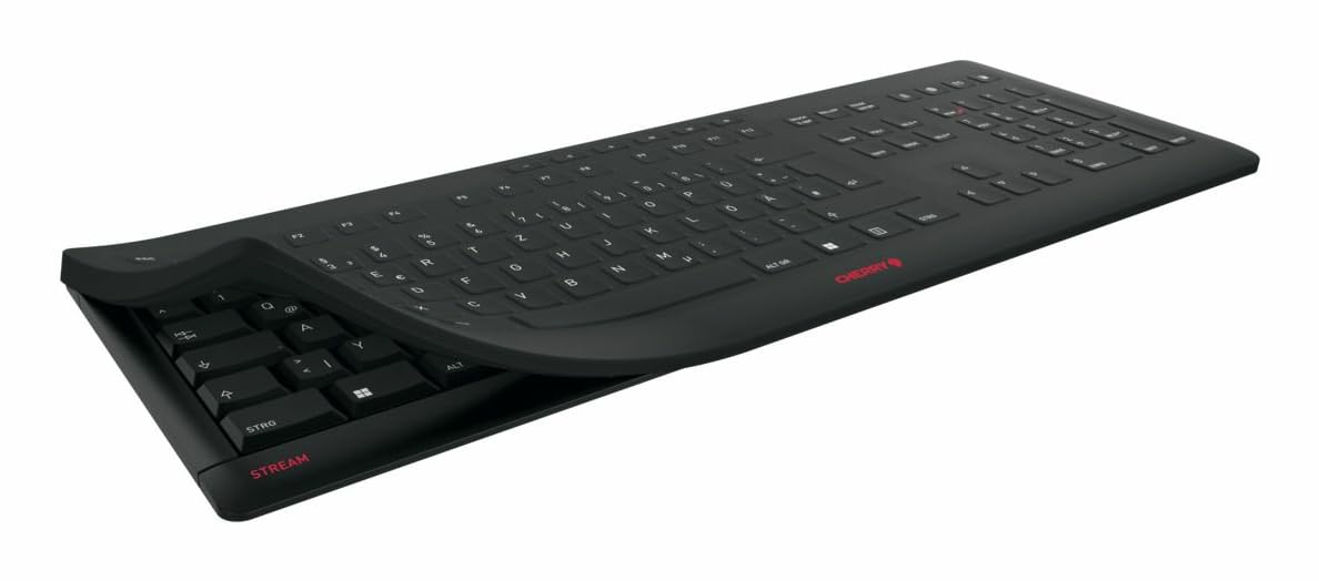 CHERRY STREAM PROTECT KEYBOARD, Teclado con Cable y Protector de Silicona Extraíble, Distribución de Teclado Francés (AZERTY), Diseño Plano, Desinfectable, Negro